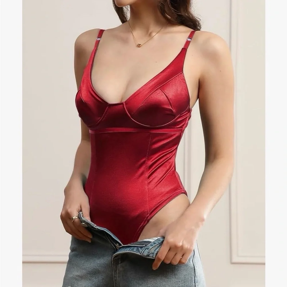 Red Satin Bodysuit - Picture 3 of 3